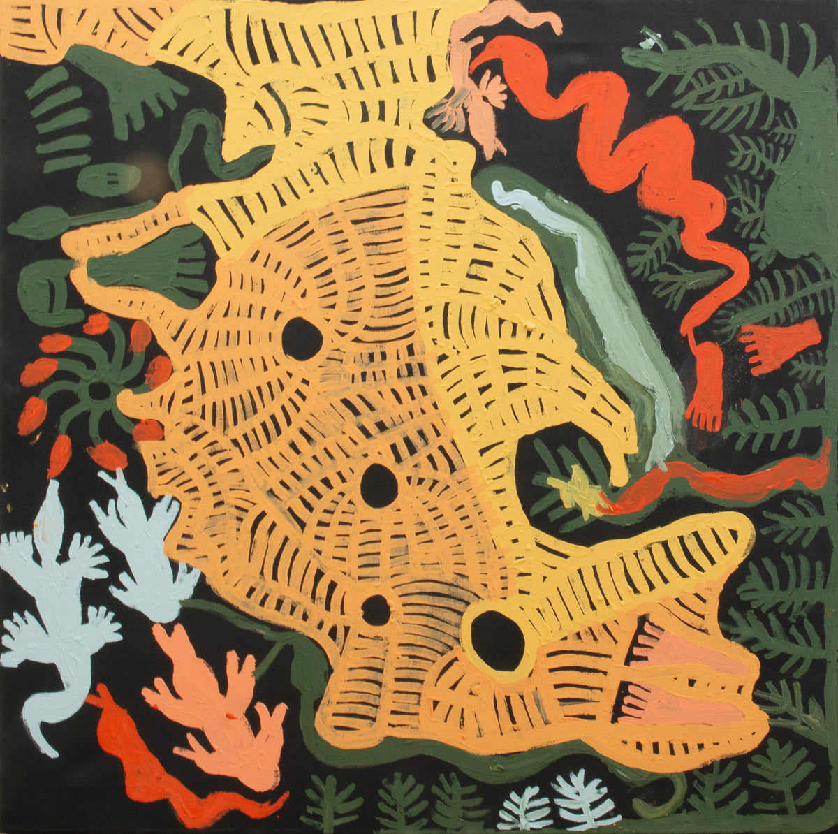 Doris Bush- Pilkati anta rumiya (Snake and goanna) by Doris Bush Nungarrayi